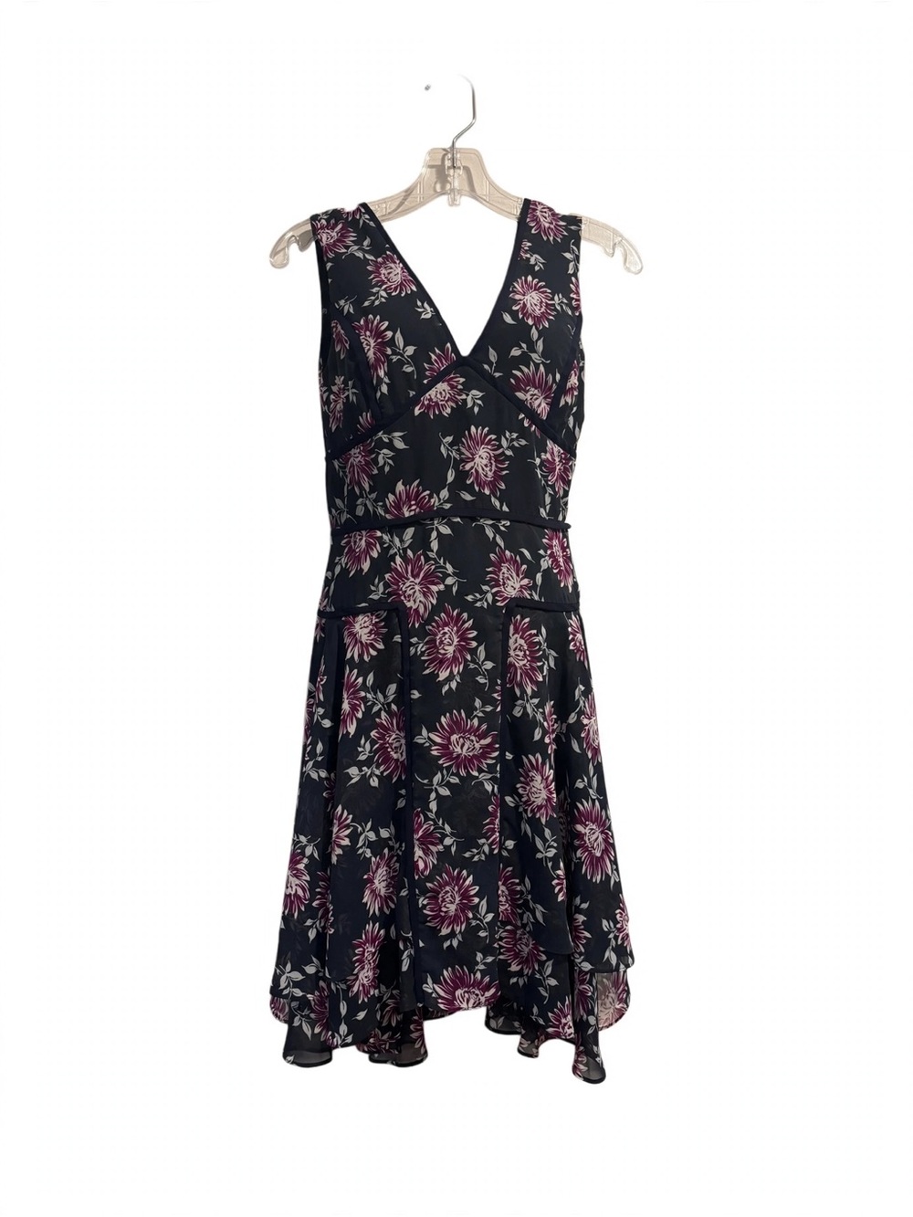 ZAC Zac Posen Black Dress with Pink Floral Print V-Neck